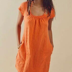 NWT free people vivi mini dress orange tie pockets cover up beach t shirt open